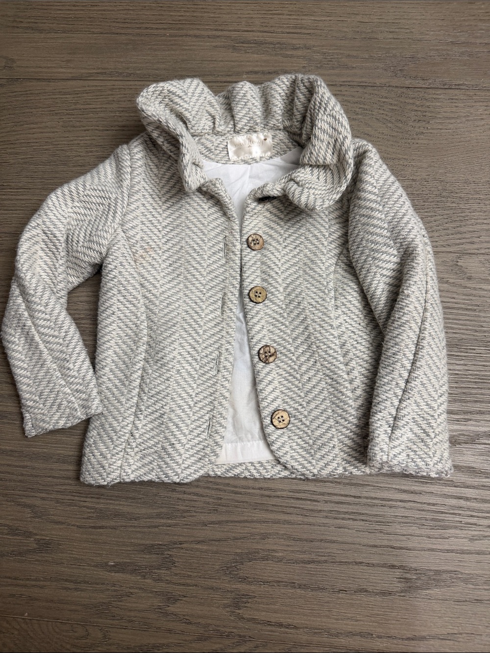 SweetHoney Cream Herringbone Button Jacket 3T